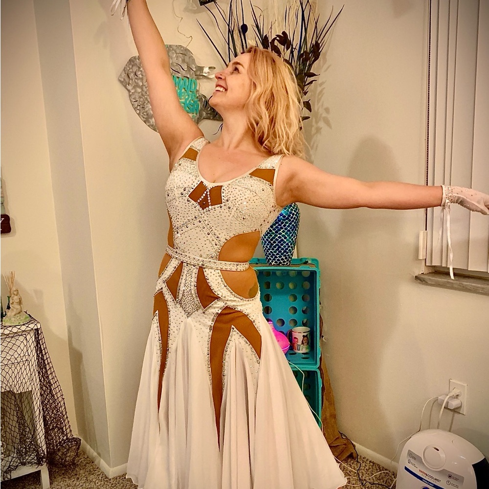 Elegant White and Nude Smooth/Standard Ballroom Dress